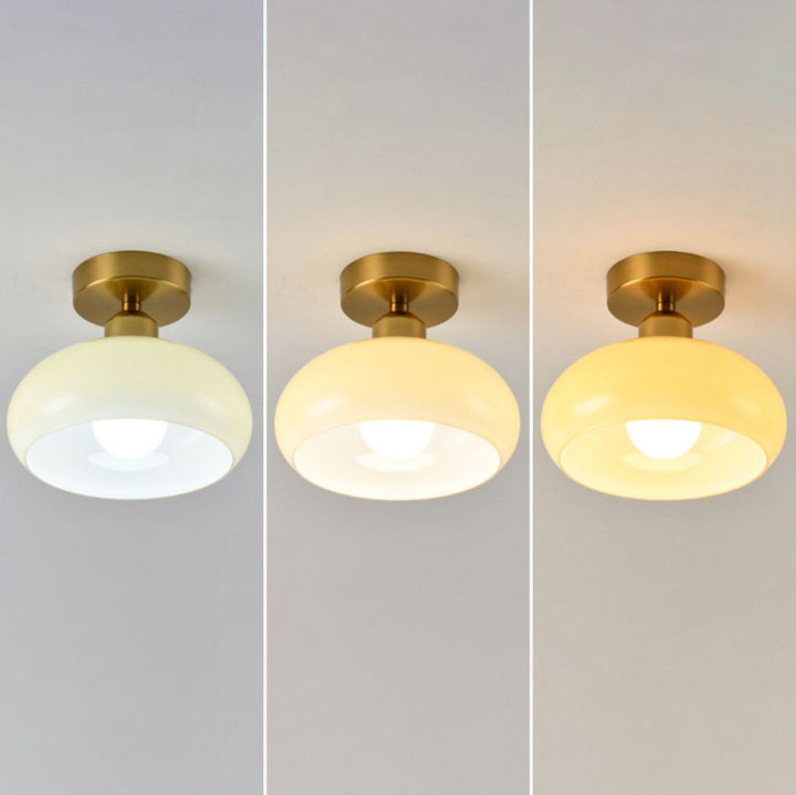 Moderne Einfachheit Runde Hardware Glas 1-Licht Semi-Flush Mount Deckenleuchte für das Schlafzimmer 