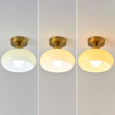 Modern Simplicity Round Hardware Glass 1-Light Semi-Flush Mount Ceiling Light For Bedroom