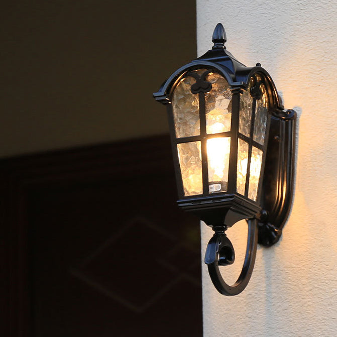 Cilindro de vidrio de aluminio impermeable tradicional europeo con ondas para lámpara de pared de 1 luz para patio exterior 
