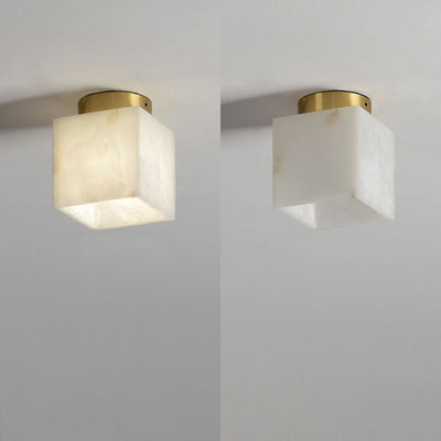 Modern Transitional Orb Square Copper Marble LED Semi-Flush Mount Ceiling Light For Hallway