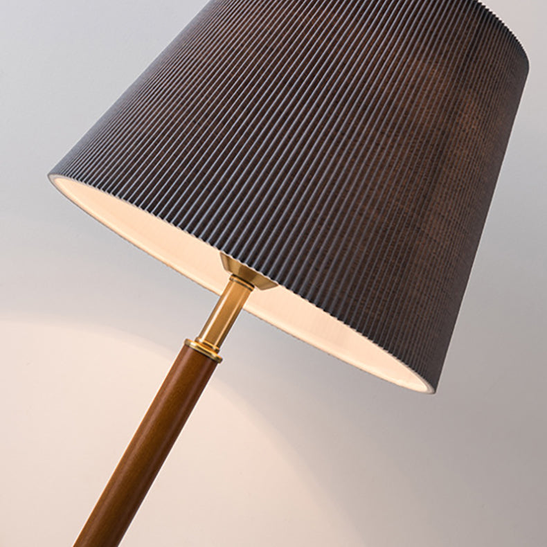 Traditionelle Vintage Plissee Stoff Schatten Holz Basis 1-Licht Tisch Lampe für Schlafzimmer 