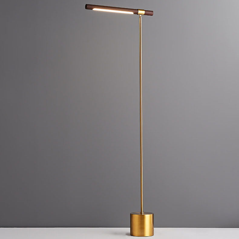 Nordic Minimalist Imitation Walnut Wood Grain Cylindrical Strip Hardware Base LED Standing Floor Lamp