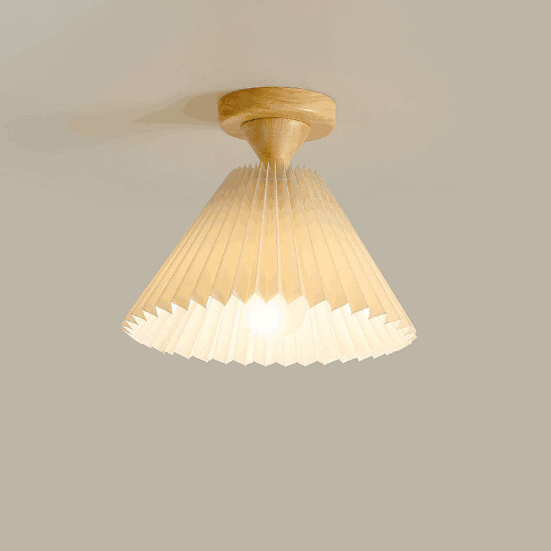 Traditionelle japanische Deckenleuchte aus plissiertem, konischem Stoff mit 1 Licht, halbbündige Montage für Wohnzimmer 