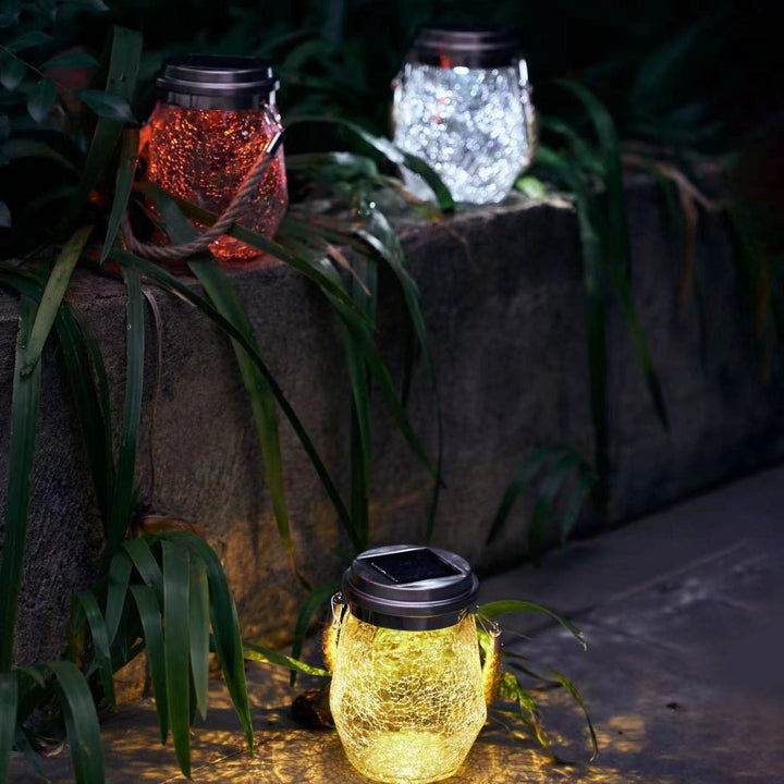 Contemporary Creative Metal Glass Rope Solar Crackle Jar Waterproof Hanging LED Outdoor Light For Outdoor Patio