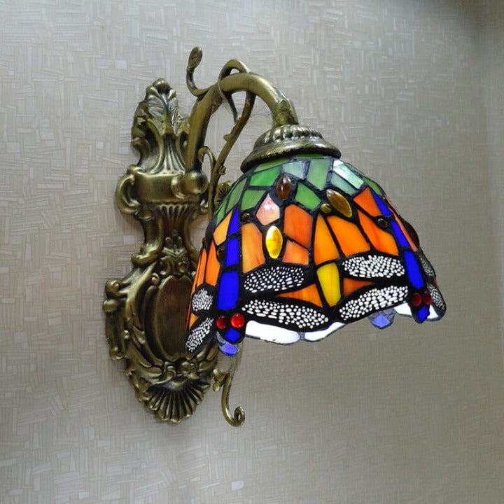 Applique murale Tiffany en verre teinté fait main avec motif de libellule à 1 lumière 