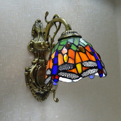 Tiffany Handmade Stained Glass Dragonfly 1-Light Wall Sconce Lamp