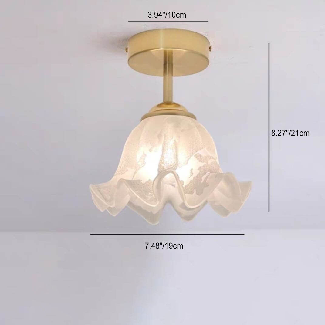 Nordic Retro Messing Glas Blumenlampenschirm 1-Licht Semi-Flush Deckenleuchte 
