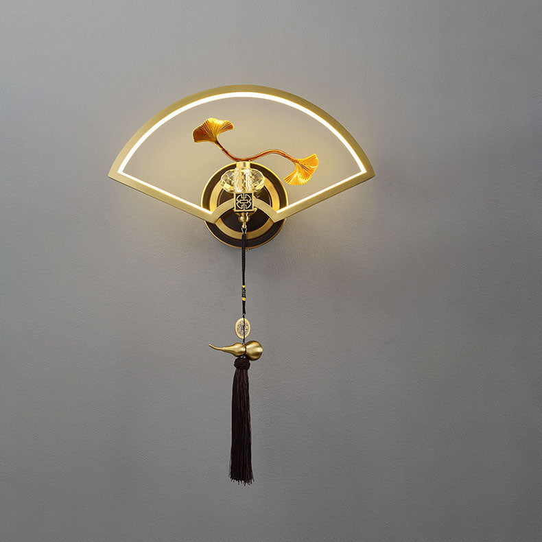Lámpara de aplique de pared LED de acrílico de magnesio y cobre acanalado chino tradicional para dormitorio 