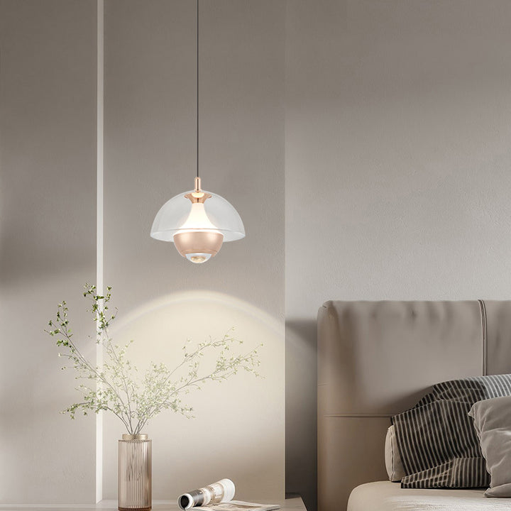 Moderne Einfachheit Hemisphäre Liftable Aluminium Acryl LED Pendelleuchte für Esszimmer 