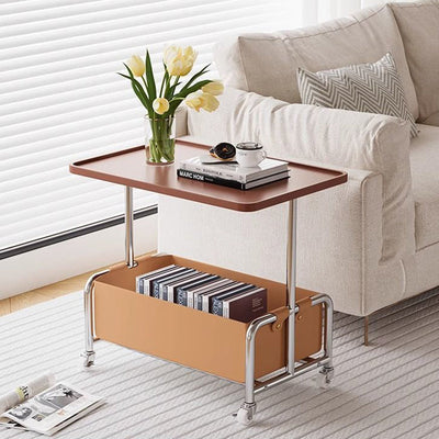 Modern Simplicity Tray Top Faux Leather Storage Movable End Table 2-Tier For Living Room