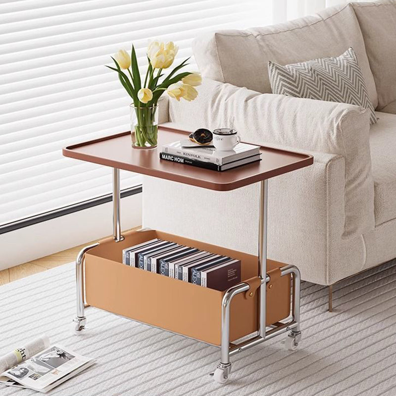 Modern Simplicity Tray Top Faux Leather Storage Movable End Table 2-Tier For Living Room