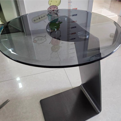 Modern Luxury Round Tempered Glass Carbon Steel Base End Table For Living Room