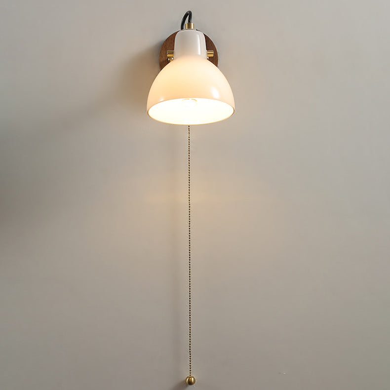 Lámpara Aplique de Pared de 1 Luz Cónica Redonda de Vidrio y Madera de Cobre de Simplicidad Contemporánea para la Mesita de Noche 