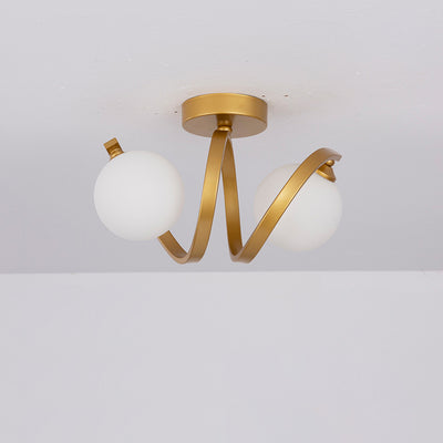 Zeitgenössische nordische Zweigkugel-Deckenleuchte aus Glas und Eisen mit 2 Lichtern, halbbündige Montage für Schlafzimmer 