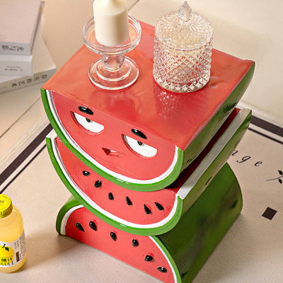 Table d'extrémité en résine au design contemporain de pastèque et de pêche pour salon 