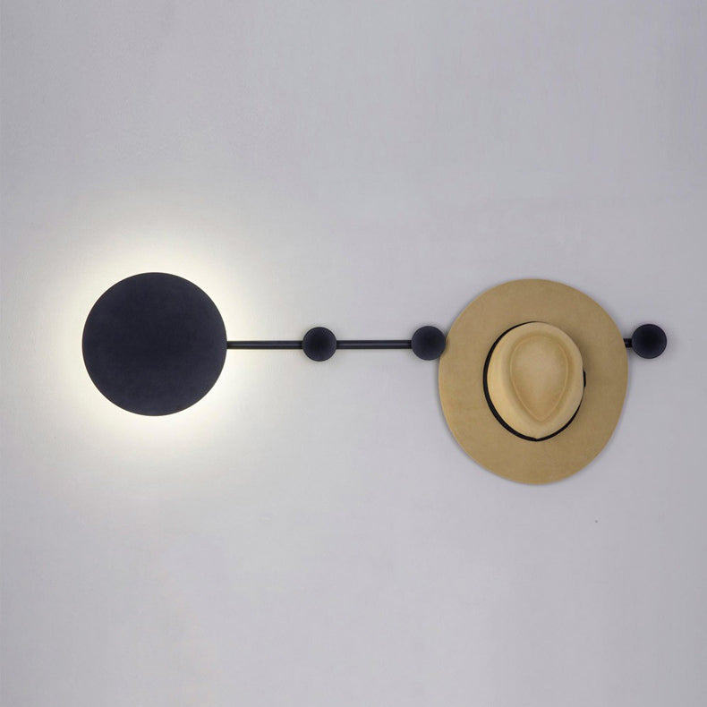 Moderno Minimalista Redondo Largo Estante Perchero de Pared de Hierro con Lámpara LED para Dormitorio 