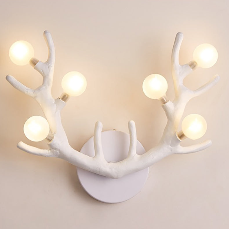 Applique murale contemporaine à 6 lumières avec abat-jour en verre et branche de résine créative pour chambre 