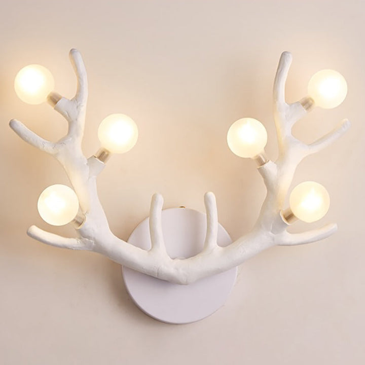 Applique murale contemporaine à 6 lumières avec abat-jour en verre et branche de résine créative pour chambre 