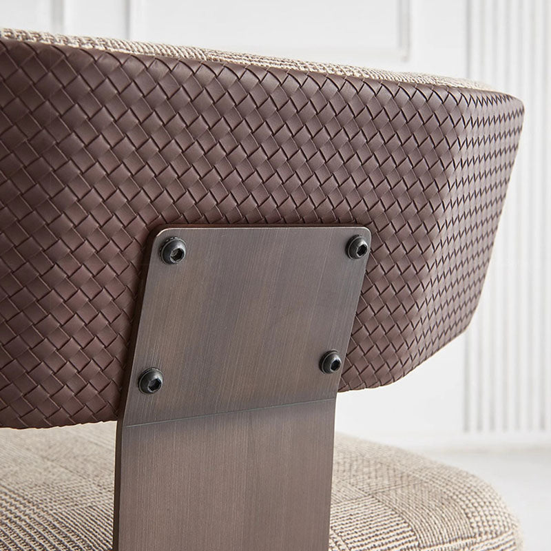 Coussin rectangulaire de luxe moderne en coton et lin avec cuir de selle et acier inoxydable Chaise d&