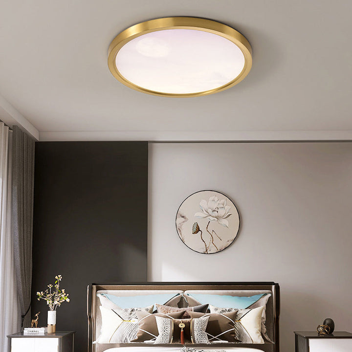 Moderne Einfachheit Vollkupfer Blauer Himmel Wolken Design Runder Acrylschirm LED Deckenleuchte für Wohnzimmer 