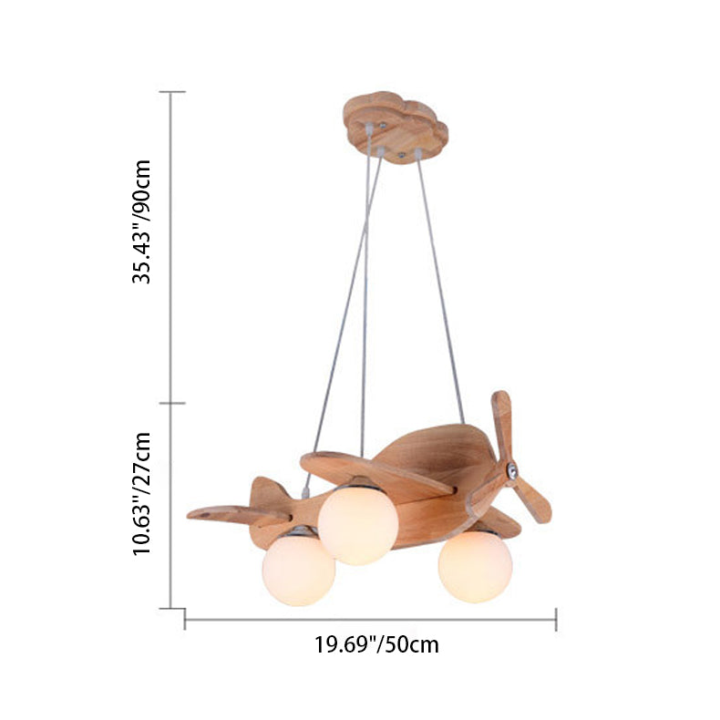 Contemporary Creative Wooden Board Propeller Plane 3-Light Kids Chandelier For Living Room