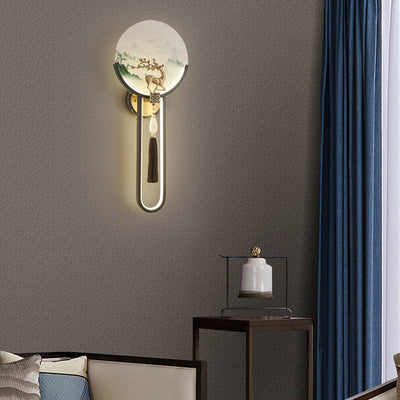 Traditional Chinese All-Copper Glass LED Wall Sconce Lamp For Living Room