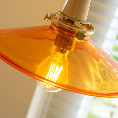 Nordic Modern Cone Brass Solid Wood Glass 1-Light Pendant Light