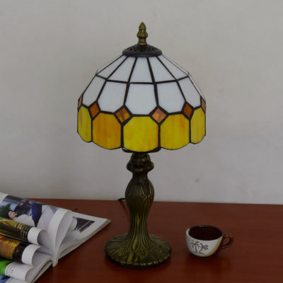 Traditionelle Tiffany Zylinder Halbkugel Aluminium Glas 1-Licht Tischlampe für Schlafzimmer 