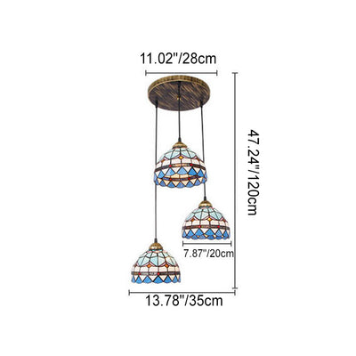 Europäischer Tiffany-Gitter-Buntglas-Säulen-Kronleuchter mit 3 Lichtinseln 