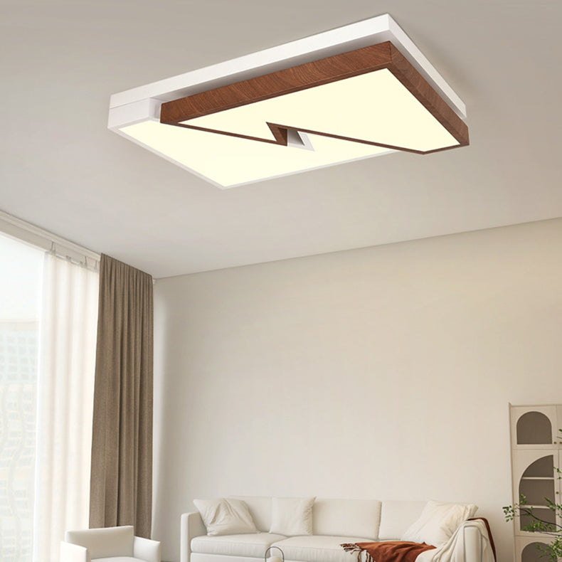 Zeitgenössische nordische quadratische rechteckige Holzmaserung Blitz Eisen Acryl LED Unterputz Deckenleuchte für Wohnzimmer 