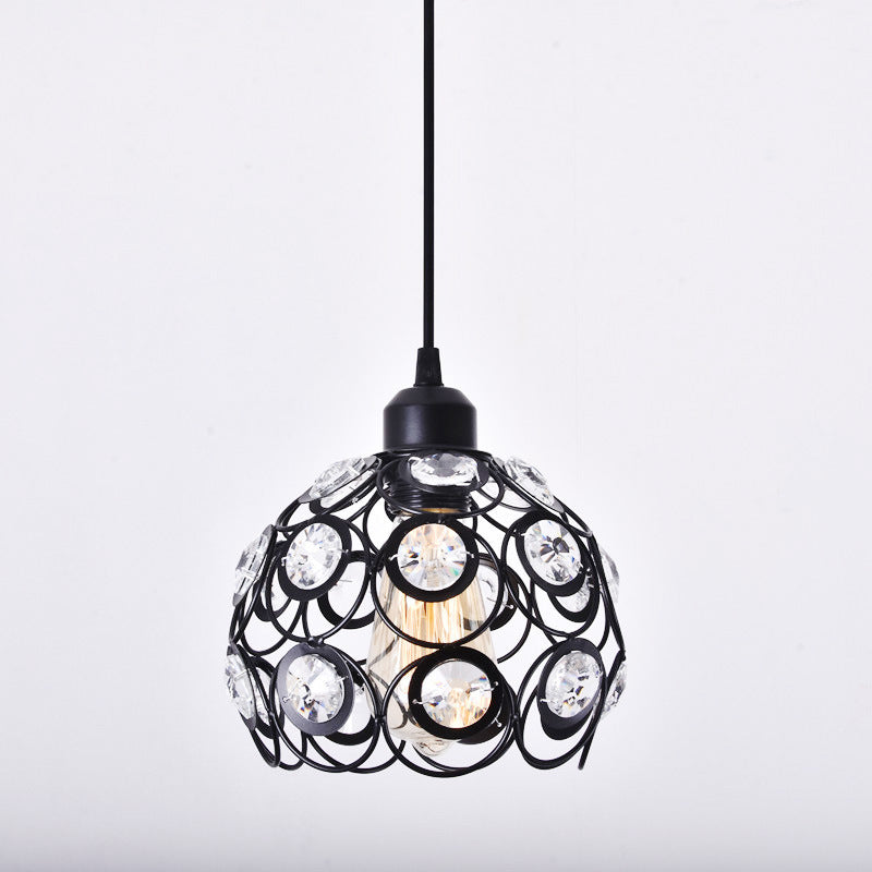 Moderne minimalistische runde Kuppel Eisen Kristall 1-Licht Pendelleuchte für Wohnzimmer