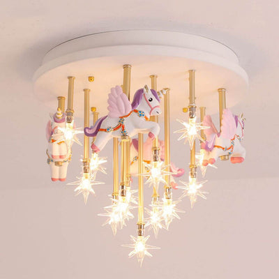 Modern Children's Pegasus Hardware Resin Glass 13-Light Flush Mount Ceiling Light