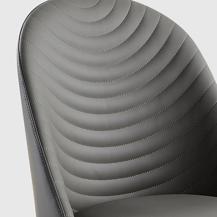 Contemporary Nordic Rectangular Arched Striped Cat Scratch Leather Carbon Steel Dining Chair Backrest Armless For Dining Room