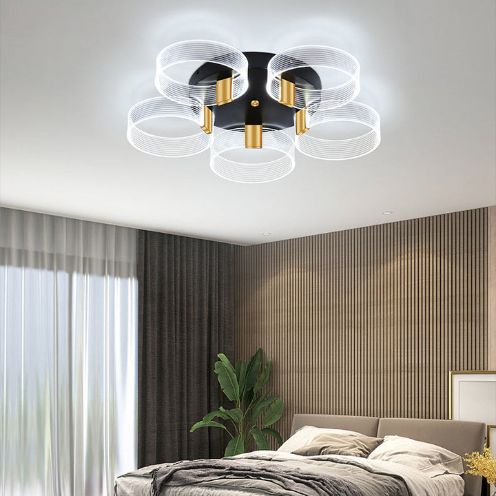 Moderno minimalista multi redondo de aluminio acrílico LED semi-empotrado luz de techo para sala de estar 