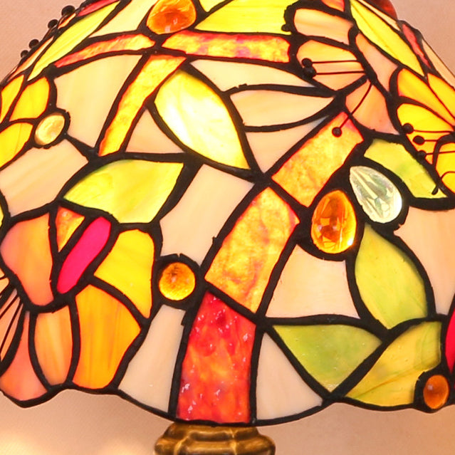 Lampe de table à 1 lumière en verre teinté fer traditionnel Tiffany Dome pour chambre 