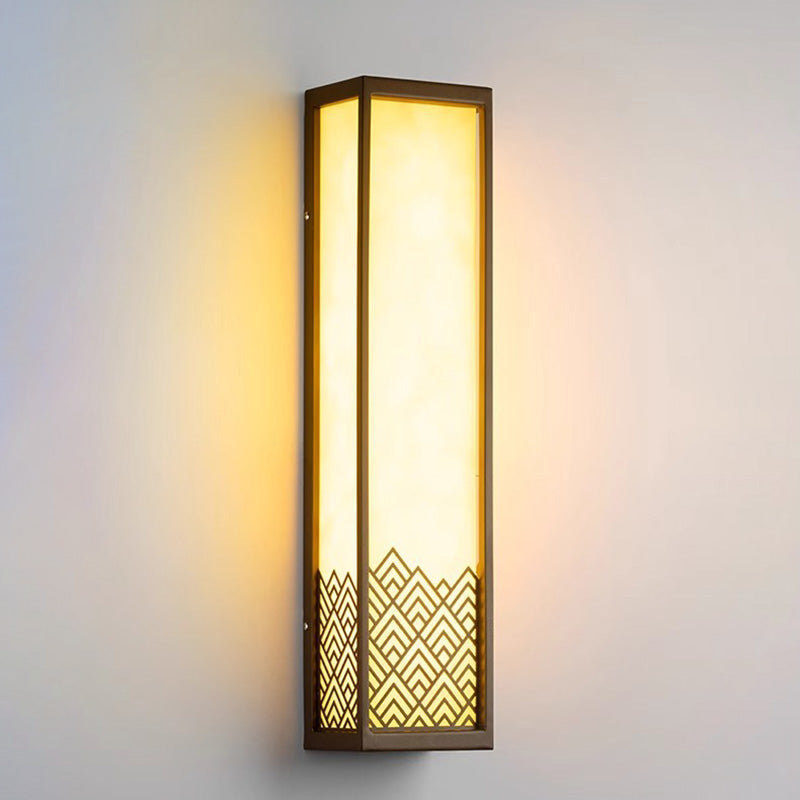 Applique murale LED extérieure cubique en acier inoxydable étanche imitation marbre chinois traditionnel pour jardin 