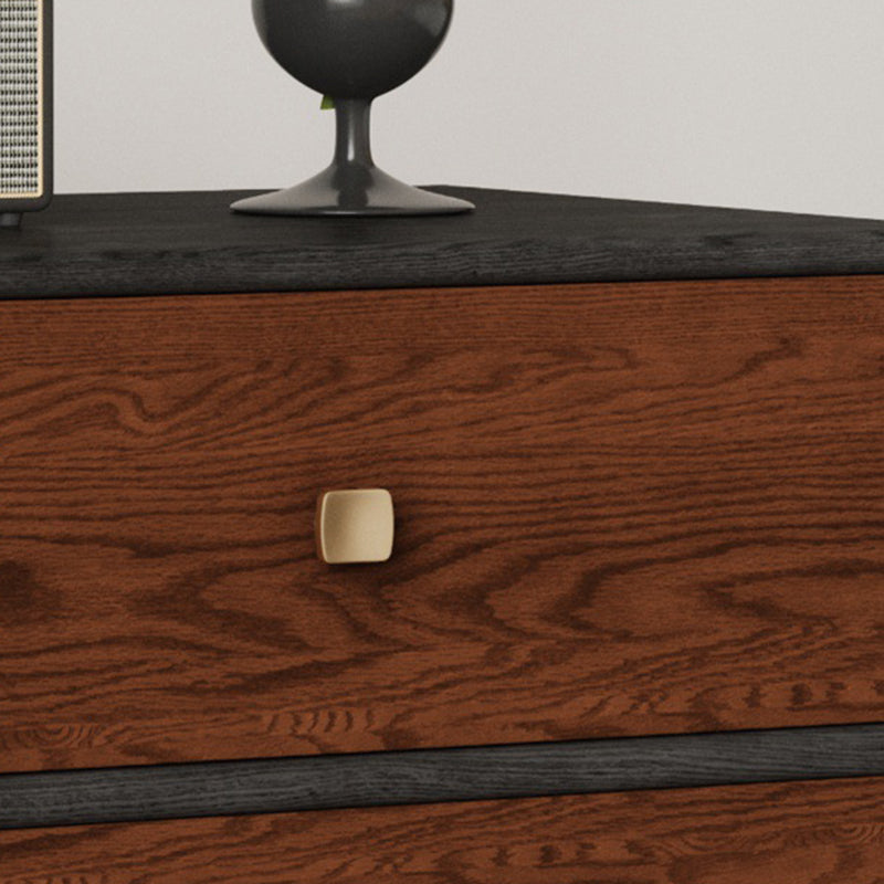 Table de nuit contemporaine rétro rectangulaire en métal à grain de bois 2 tiroirs pour chambre 