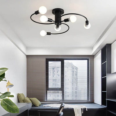 Moderne Mid-Century Runde Eisen 6/8 Licht Semi-Flush Deckenleuchte für Wohnzimmer 