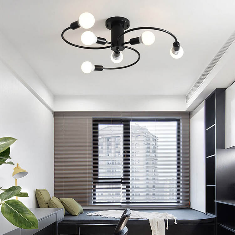 Moderne Mid-Century Runde Eisen 6/8 Licht Semi-Flush Deckenleuchte für Wohnzimmer 