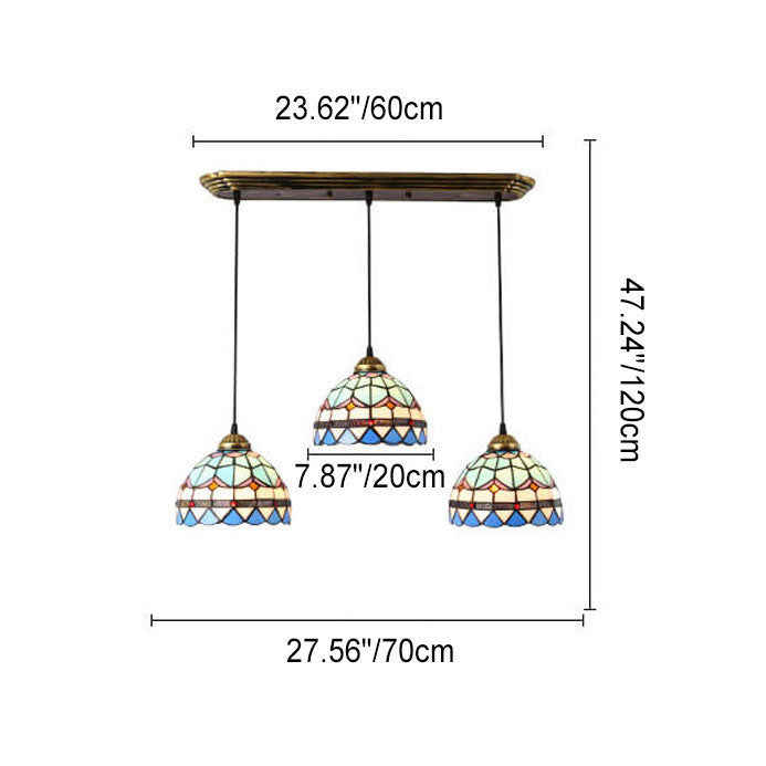 Tiffany Mediterranean Dome Stained Glass 3-Light Island Light Chandelier