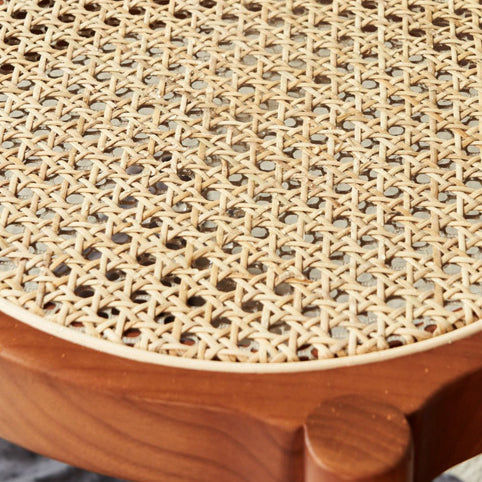 Traditional Japanese Round Rattan Weaving Ash Wood Frame Stackable Low Stool For Living Room