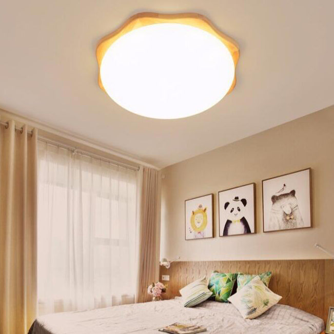 Contemporary Nordic Rubberwood Acrylic Plum Shape LED Flush Mount Ceiling Light For Living Room