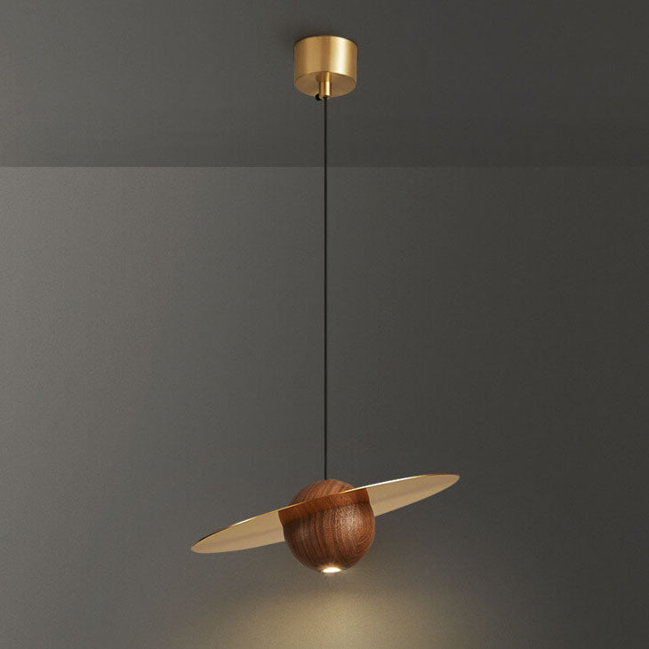 Modern Minimalist Walnut Copper Planet LED Pendant Light