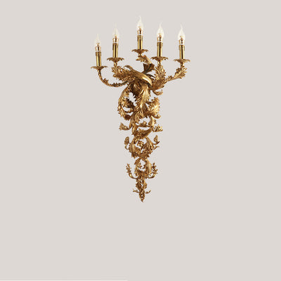 Traditionelle französische Vollkupfer geschnitzte Lampe Arm Palace Kandelaber 5-Licht Wandleuchte Lampe für Wohnzimmer 