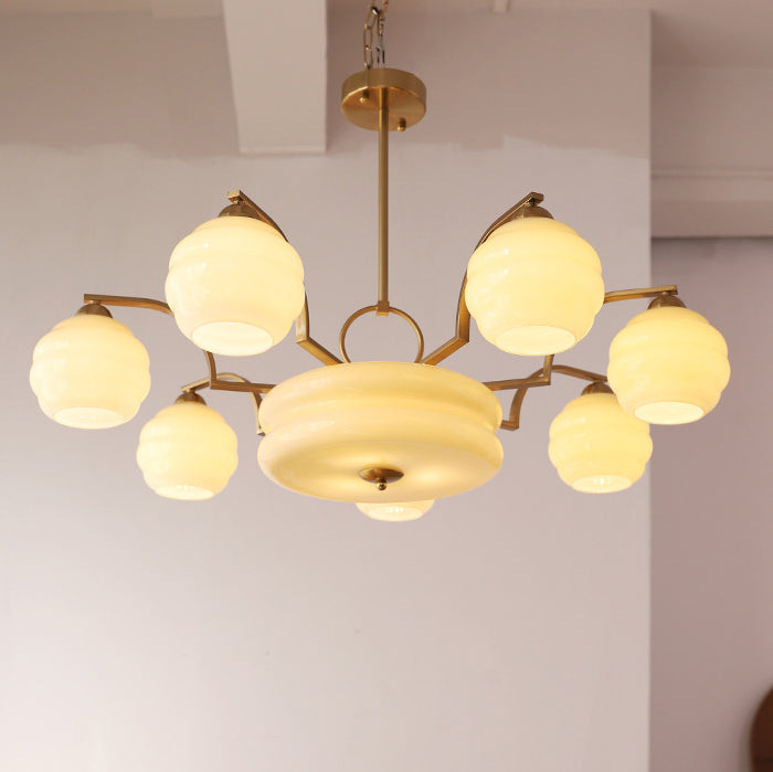 Lustre Moderne à Branches Courbées Style Mi-Siècle avec Baguette Ronde et Globes en Verre et Fer 4/6/8 Lumières pour Salon 