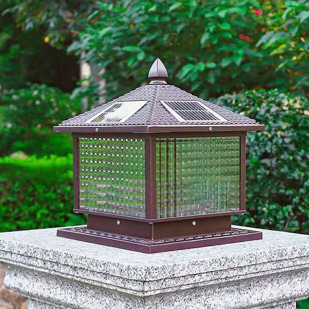Moderne rétro carré en aluminium moulé sous pression verre solaire extérieur jardin paysage colonne tête lumière 