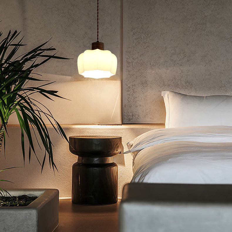 Moderne Einfachheit Walnuss Glas Runde Glocke Kuppel 1-Licht Pendelleuchte für Esszimmer 