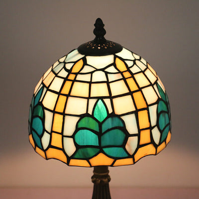 Tiffany Retro Mediterrane Blätter Buntglas 1-Licht Tischlampe 