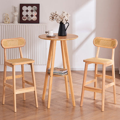 Tabouret de comptoir moderne minimaliste en cuir PU avec rotin rembourré en bois de caoutchouc, dossier ouvert, repose-pieds pour cuisine 