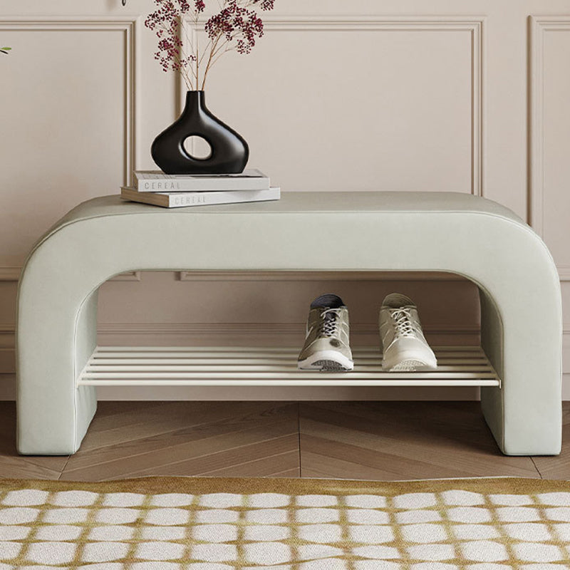 Banc de rangement moderne minimaliste en agneau rectangulaire long en cuir PU avec fer, 1 étagère pour les entrées 